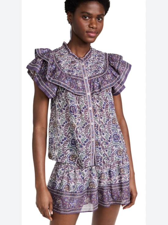 Sea New York Other - Sea New York Rosita Border Print Multi Purple Floral Ruffle Blouse and Short Set